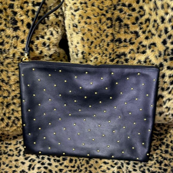 MARNI Italian Leather Clutch Handbag with Gold Studs